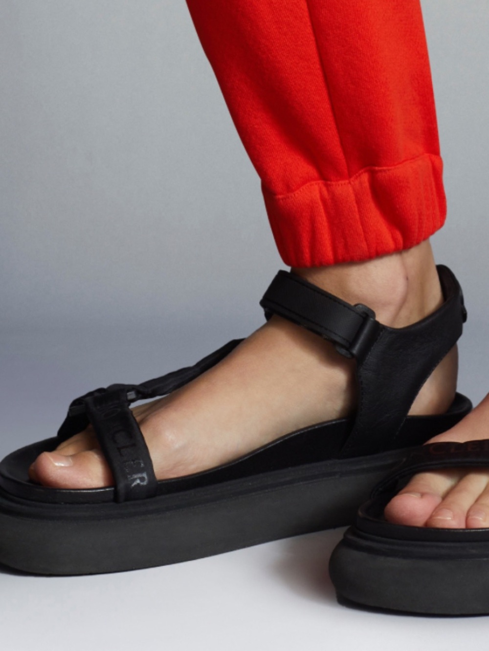 Moncler Black Leather Slide Sandals with Cushioned Sole